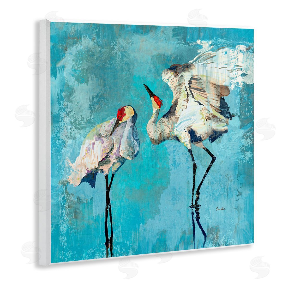 Evelia Designs Cranes on Blue Abstract Wall Plaque Artside_