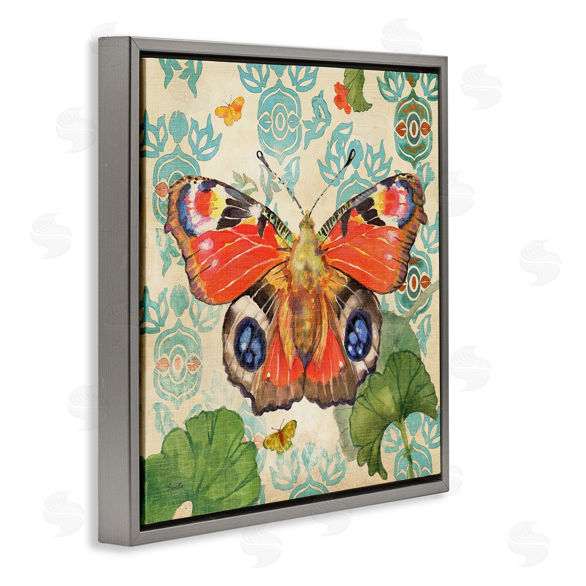 Evelia Designs Floral Boho Butterfly Gray Floater Frame Canvas Artside_