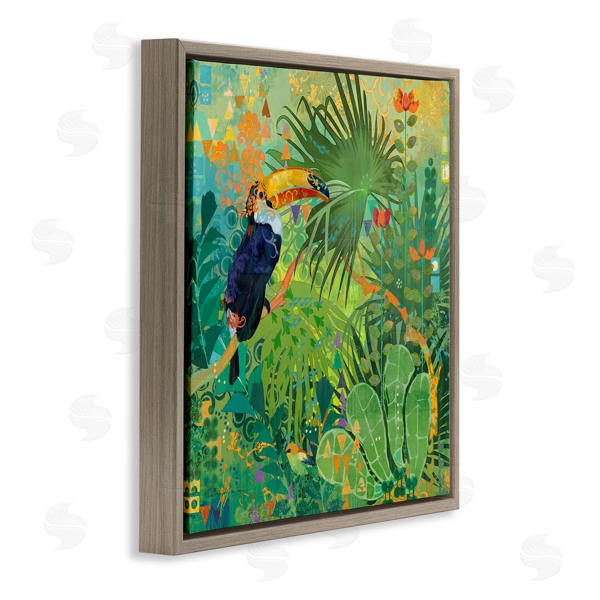 Evelia Designs Toucan Rainforest Nature Brown Floater Frame Canvas Artside_