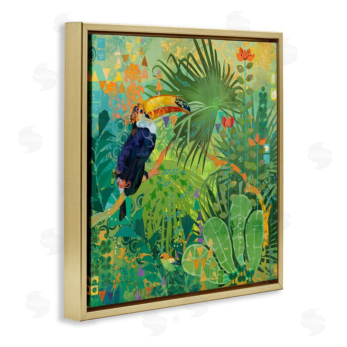 Evelia Designs Toucan Rainforest Nature Gold Floater Frame Canvas Artside_
