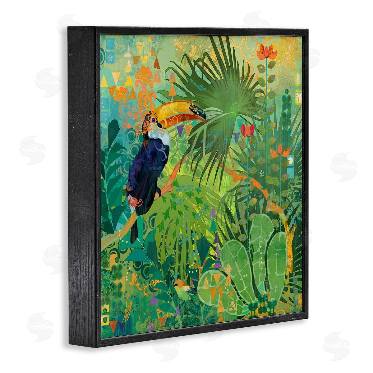 Evelia Designs Toucan Rainforest Nature Black Framed Giclee Wall Artside_