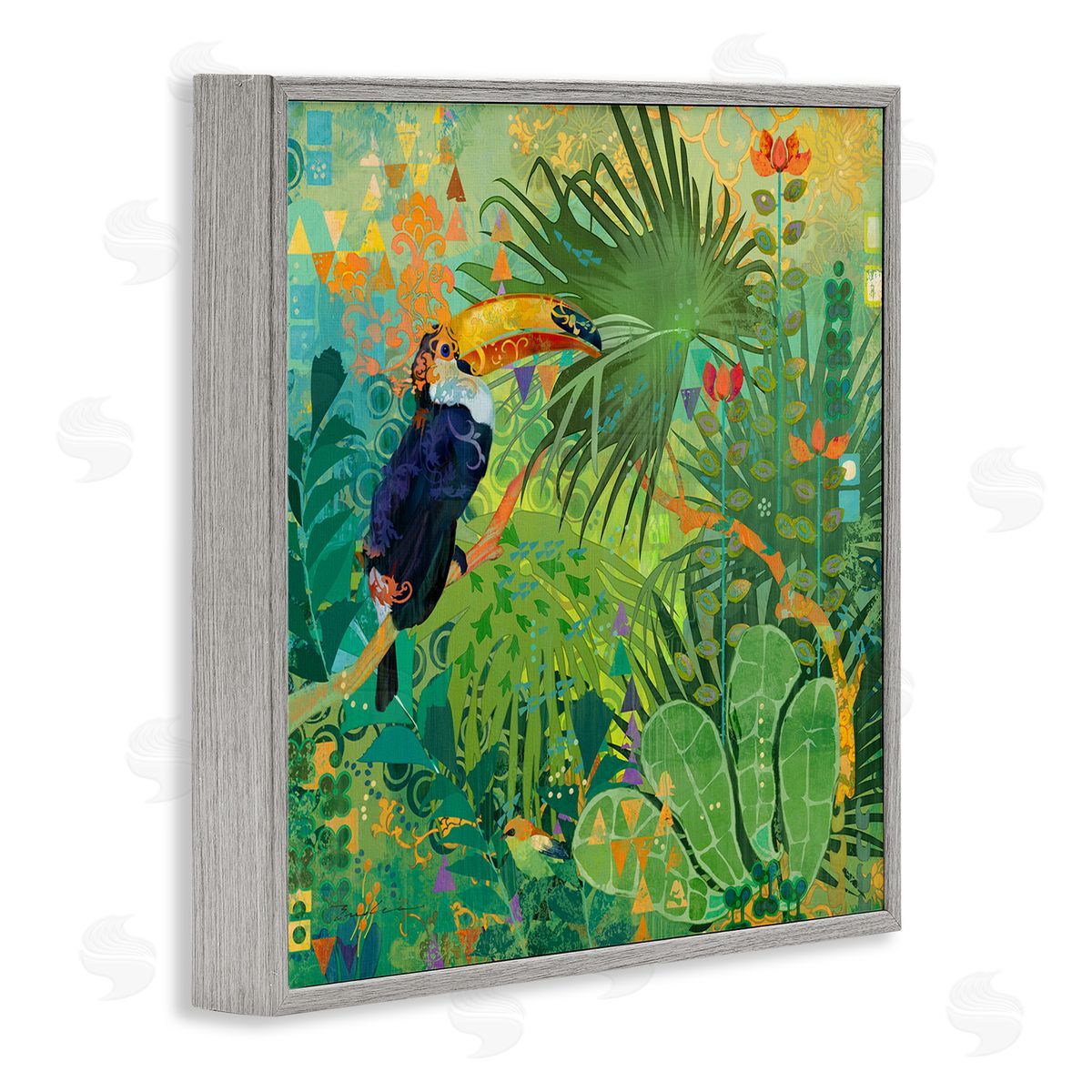 Evelia Designs Toucan Rainforest Nature Gray Framed Giclee Wall Artside_