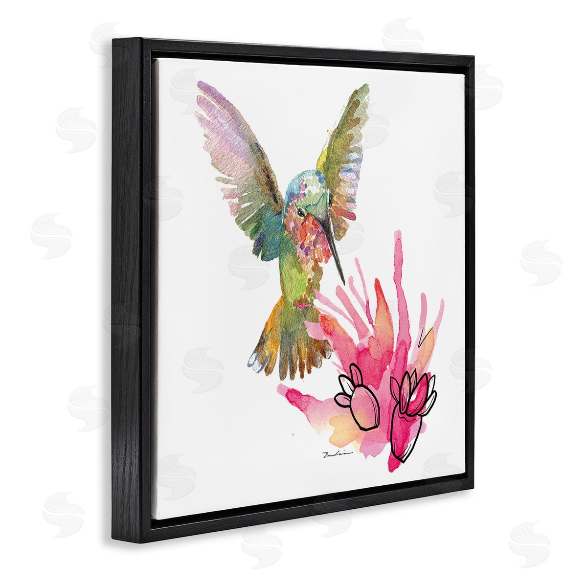 Evelia Designs Desert Hummingbird Watercolor Black Floater Frame Canvas Artside_