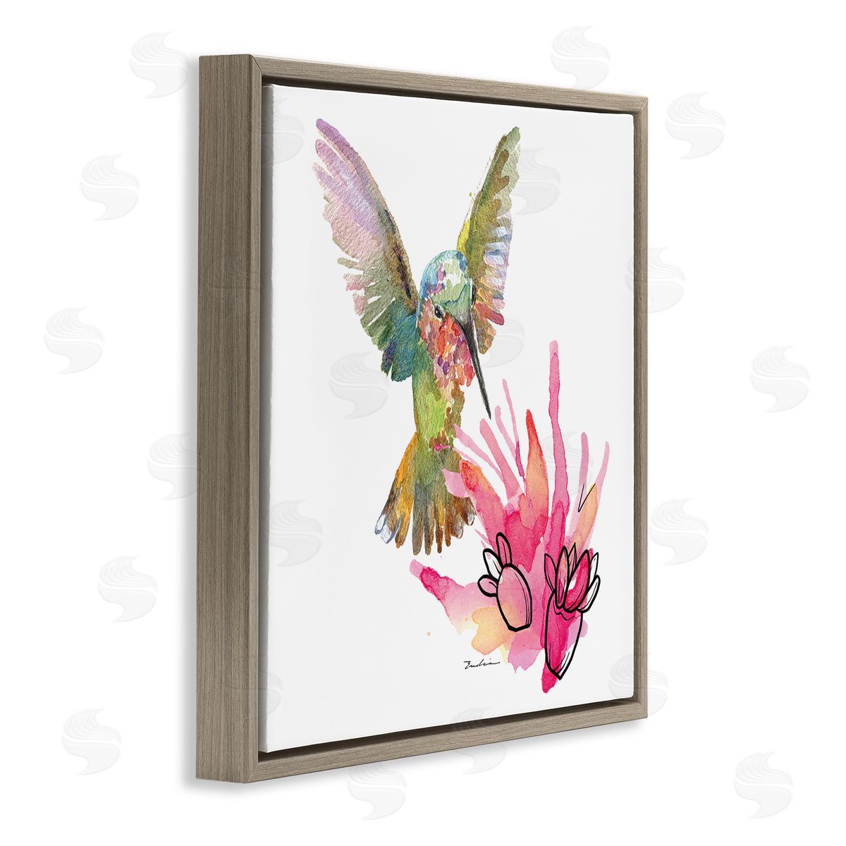 Evelia Designs Desert Hummingbird Watercolor Brown Floater Frame Canvas Artside_