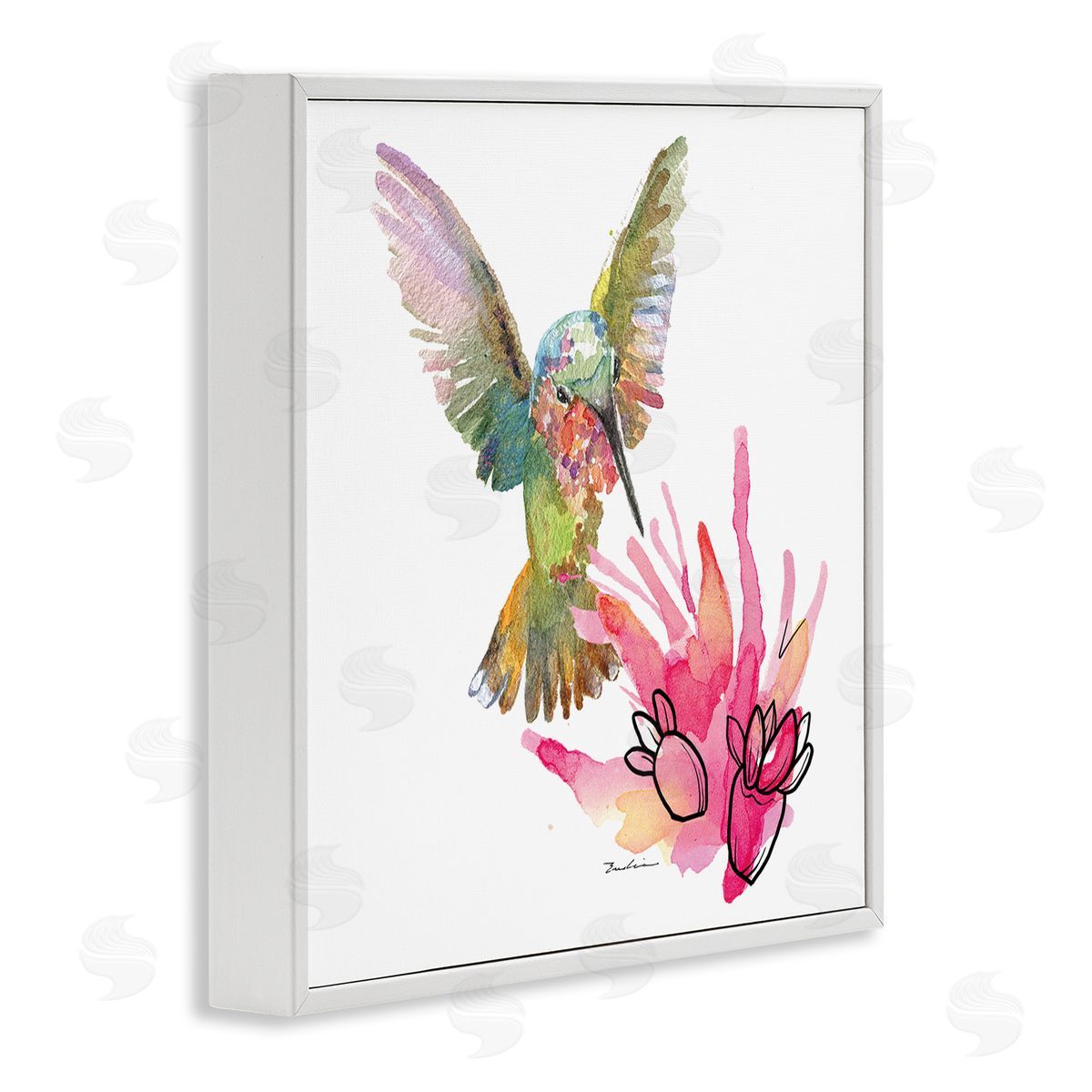 Evelia Designs Desert Hummingbird Watercolor White Framed Giclee Wall Artside_