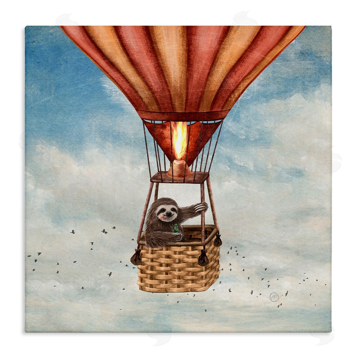 Sloth in Hot Air Balloon Canvas Wall Art, Home Decor by Paula Belle Flores