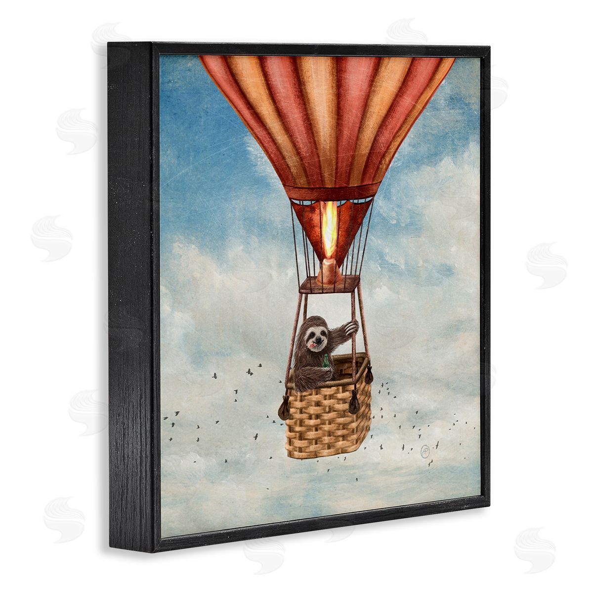 Sloth in Hot Air Balloon Black Frame Print Wall Art, Home Decor by Paula Belle Flores