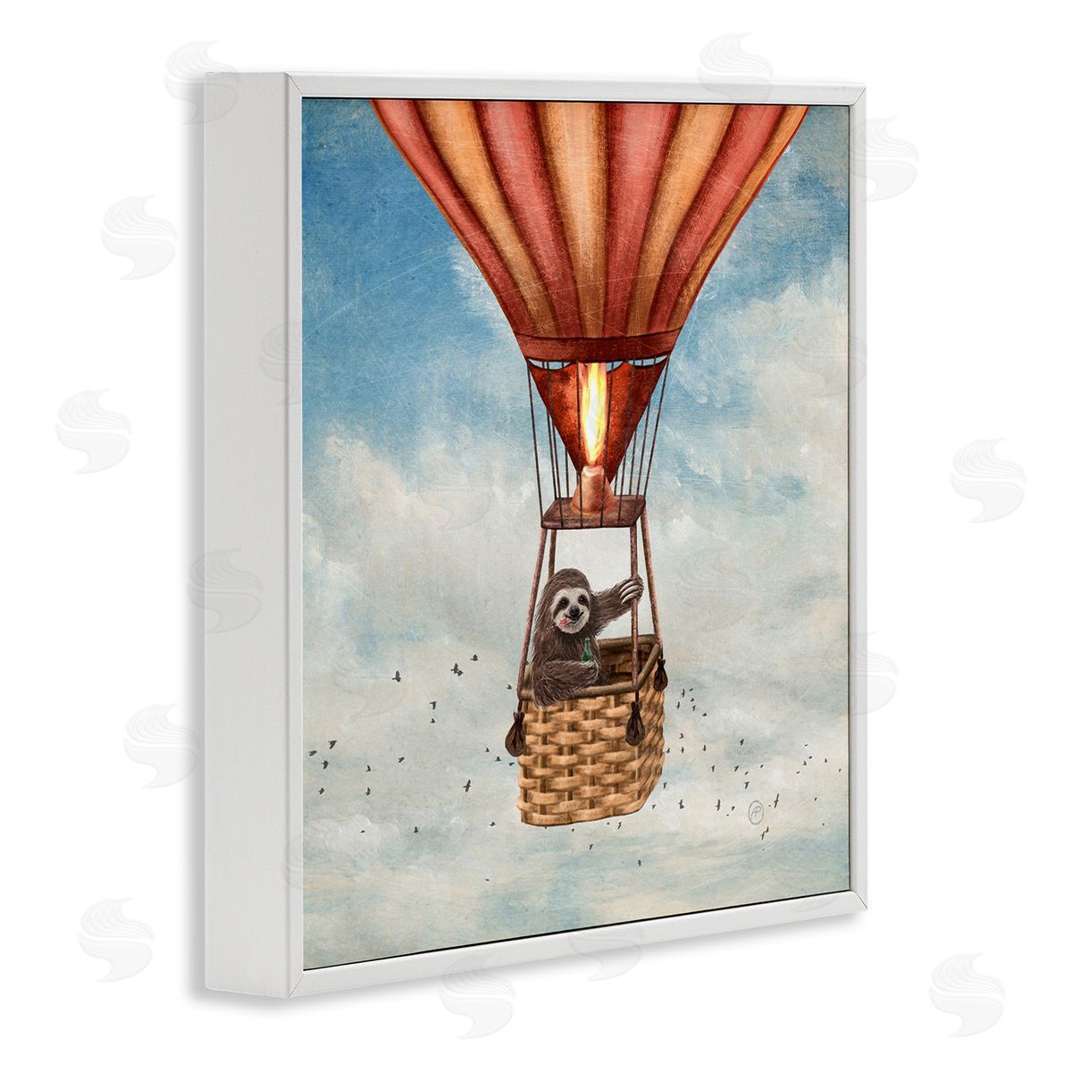 Sloth in Hot Air Balloon White Frame Print Wall Art, Home Decor by Paula Belle Flores
