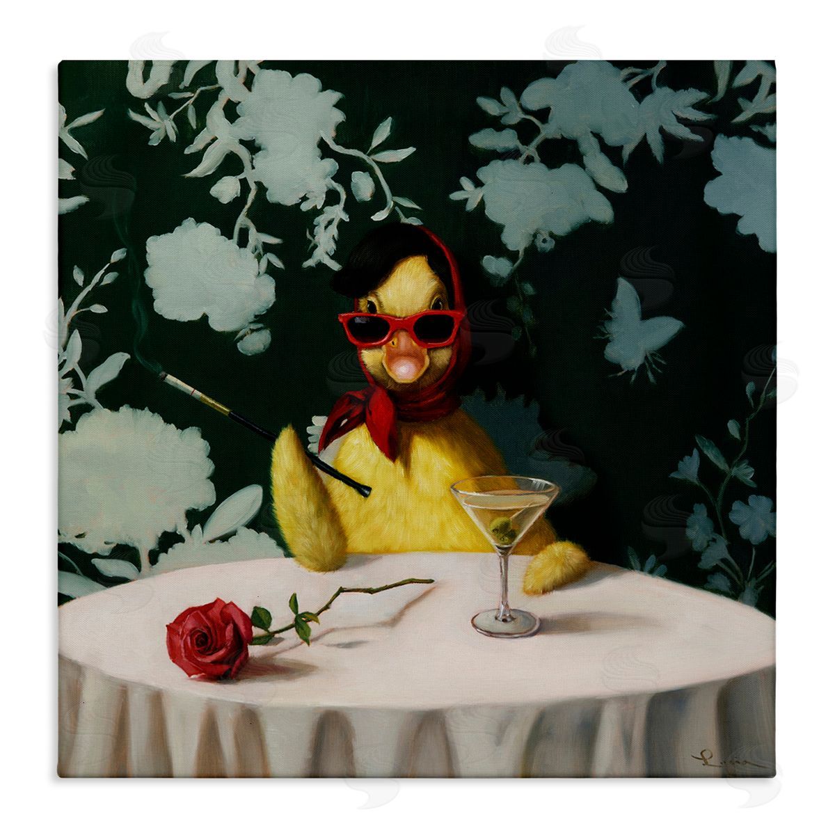 Lucia Heffernan Fancy Duck with Martini Canvas Wall Art