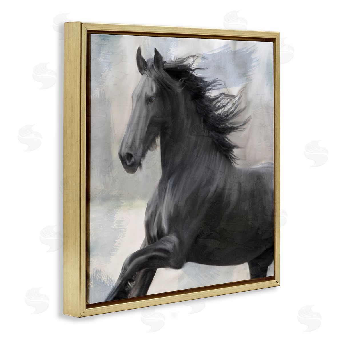 Kim Allen Black Stallion Horse Gold Floater Frame Canvas Artside_