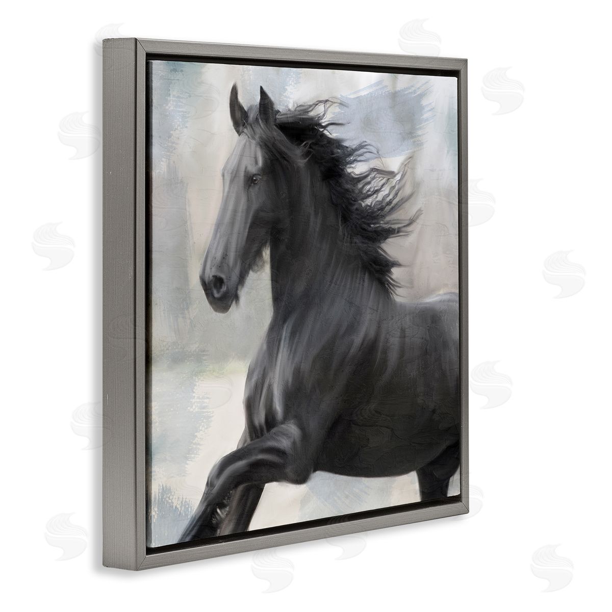 Kim Allen Black Stallion Horse Gray Floater Frame Canvas Artside_