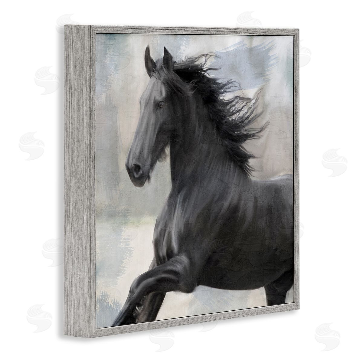 Kim Allen Black Stallion Horse Gray Framed Giclee Wall Artside_