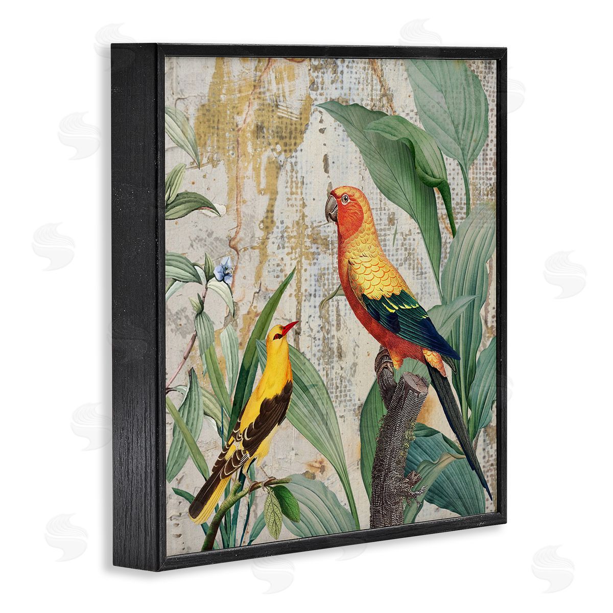 Karen Smith Perched Birds Collage Black Framed Giclee Wall Artside_