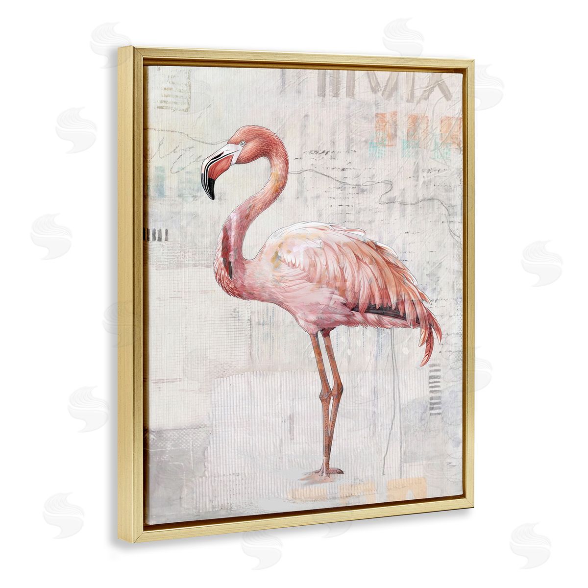 Karen Smith Flamingo Collage Portrait Gold Floater Frame Canvas Artside_