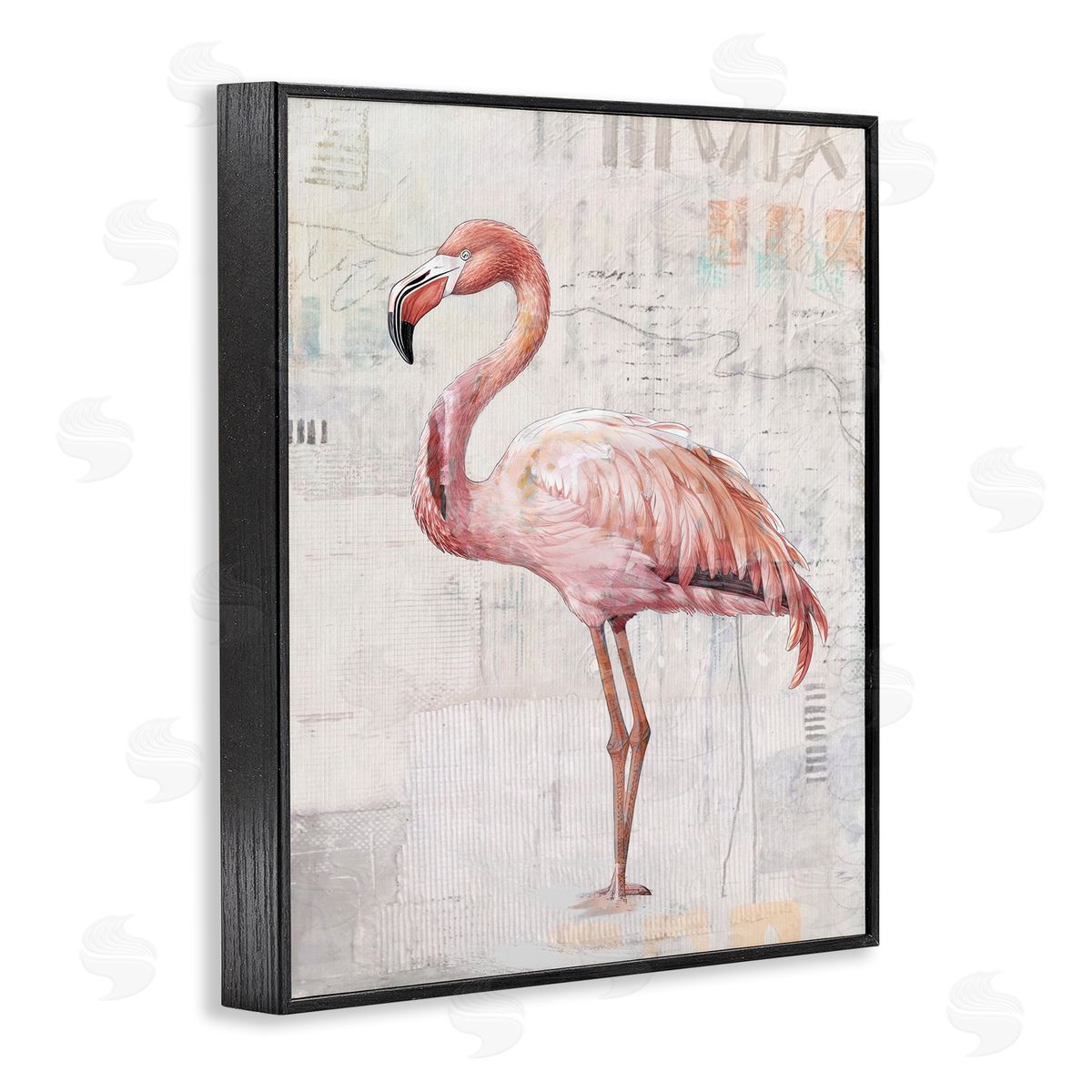 Karen Smith Flamingo Collage Portrait Black Framed Giclee Wall Artside_