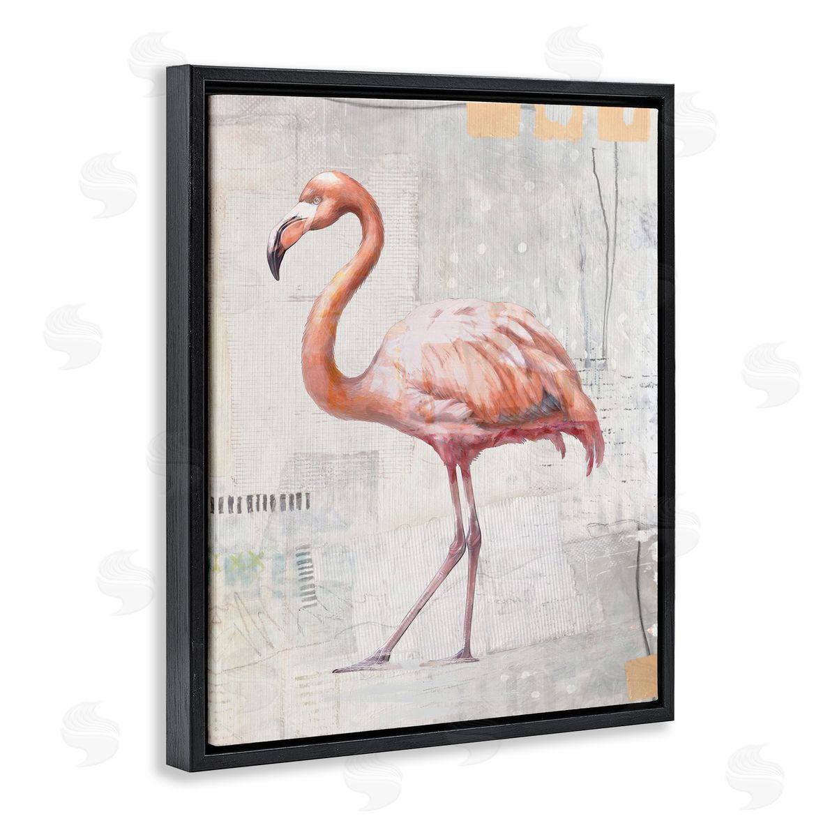 Karen Smith Modern Flamingo Collage Black Floater Frame Canvas Artside_