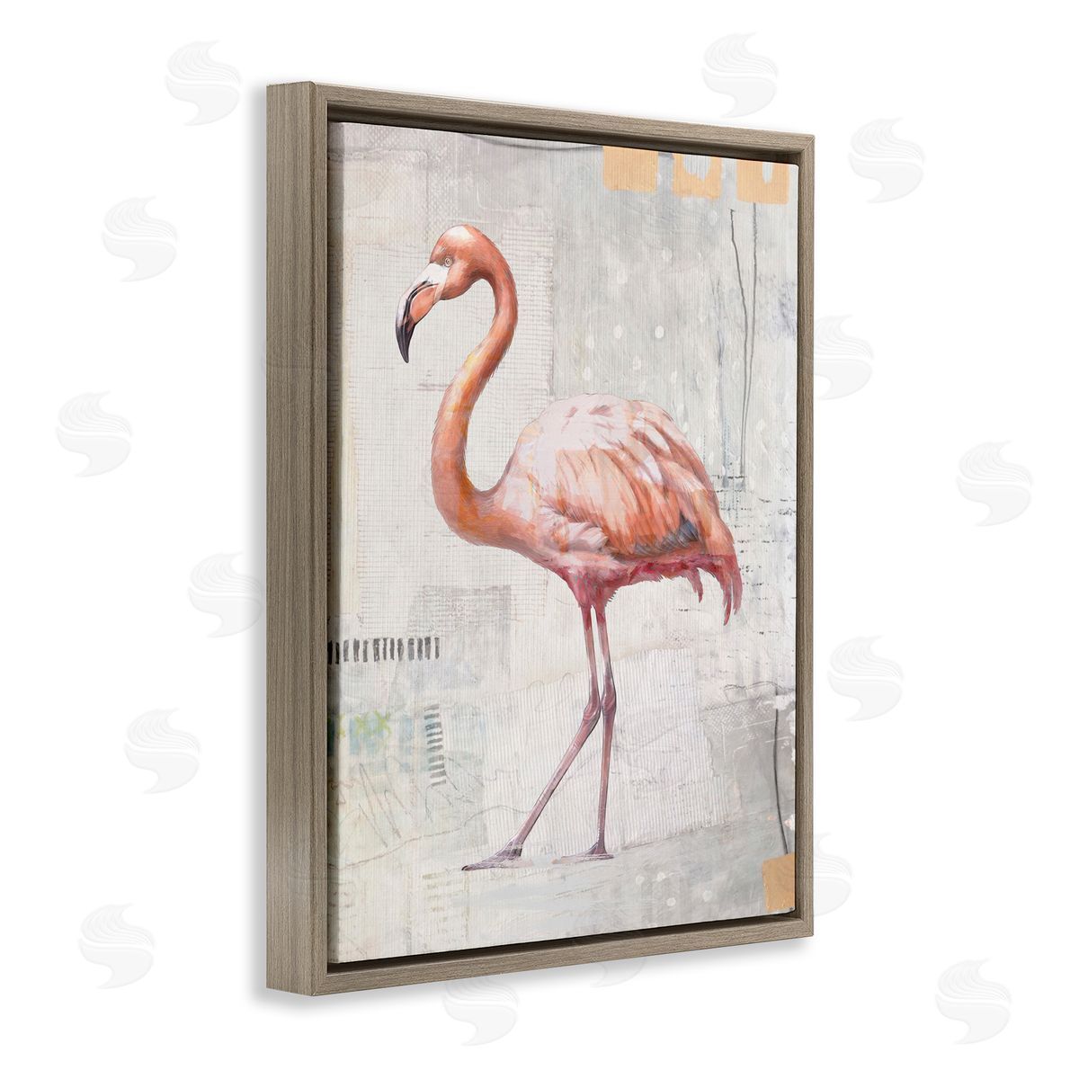 Karen Smith Modern Flamingo Collage Brown Floater Frame Canvas Artside_