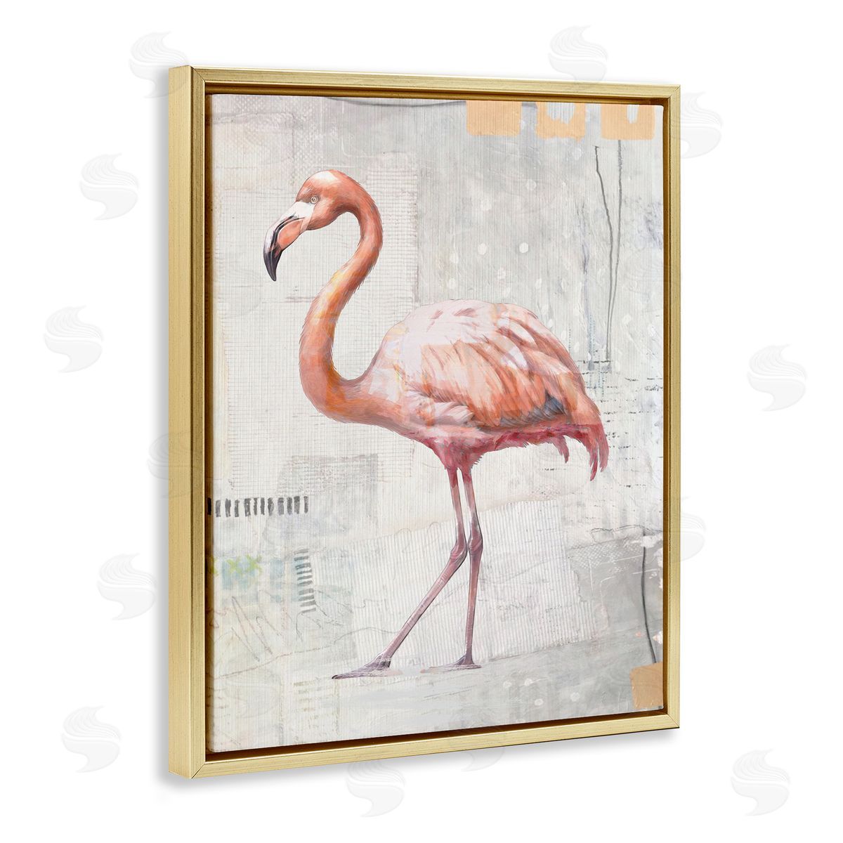 Karen Smith Modern Flamingo Collage Gold Floater Frame Canvas Artside_