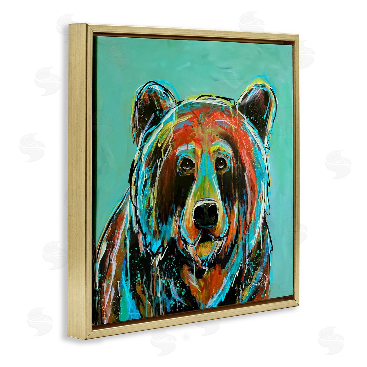 Karrie Evenson Modern Bear Abstract Gold Floater Frame Canvas Artside_
