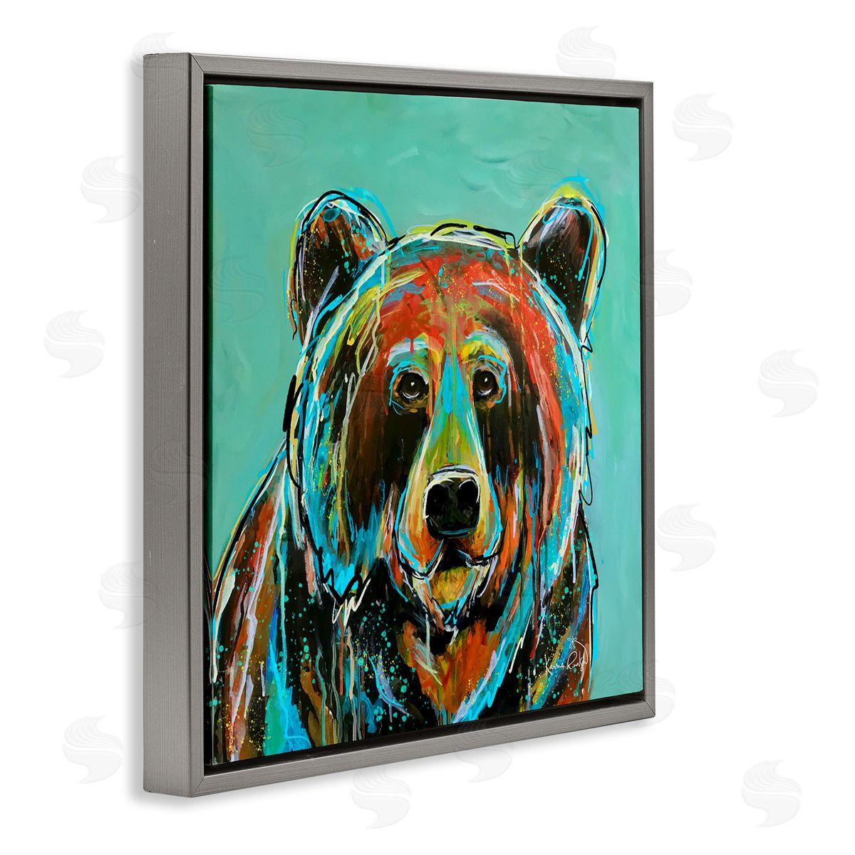 Karrie Evenson Modern Bear Abstract Gray Floater Frame Canvas Artside_