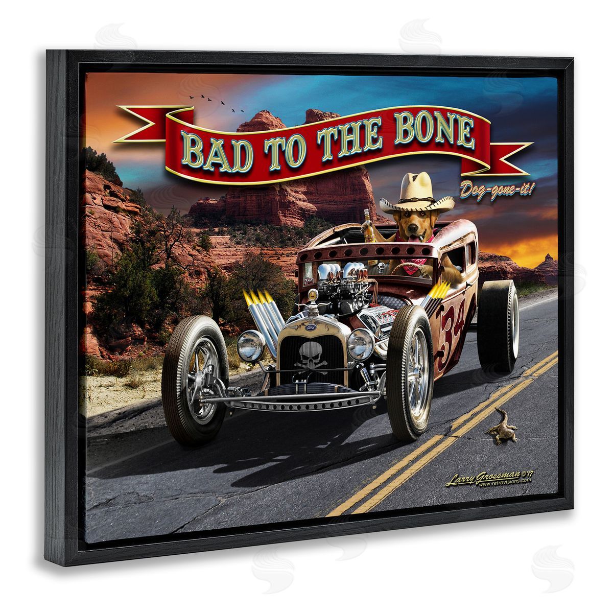 Larry Grossman Bad to the Bone Dog Black Floater Frame Canvas Artside_