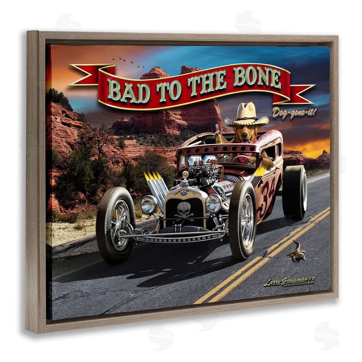 Larry Grossman Bad to the Bone Dog Brown Floater Frame Canvas Artside_