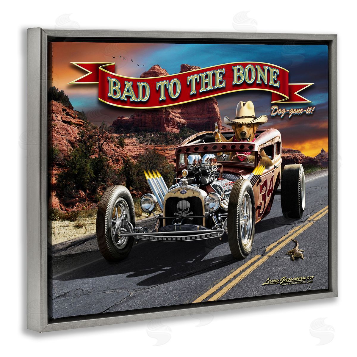 Larry Grossman Bad to the Bone Dog Gray Floater Frame Canvas Artside_