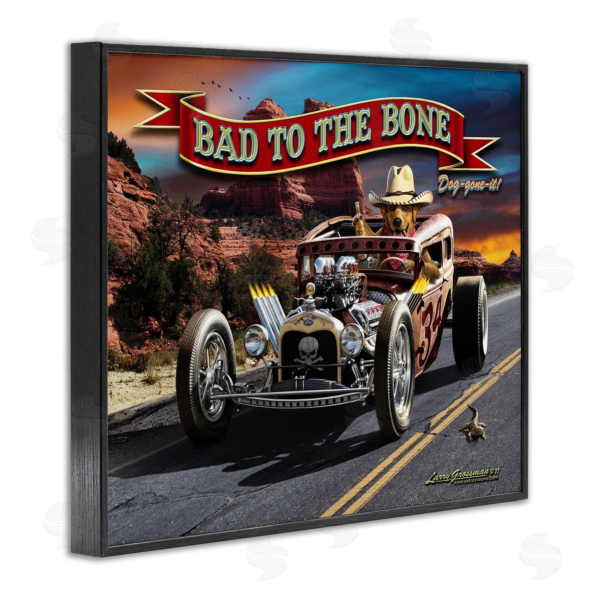 Larry Grossman Bad to the Bone Dog Black Framed Giclee Wall Artside_