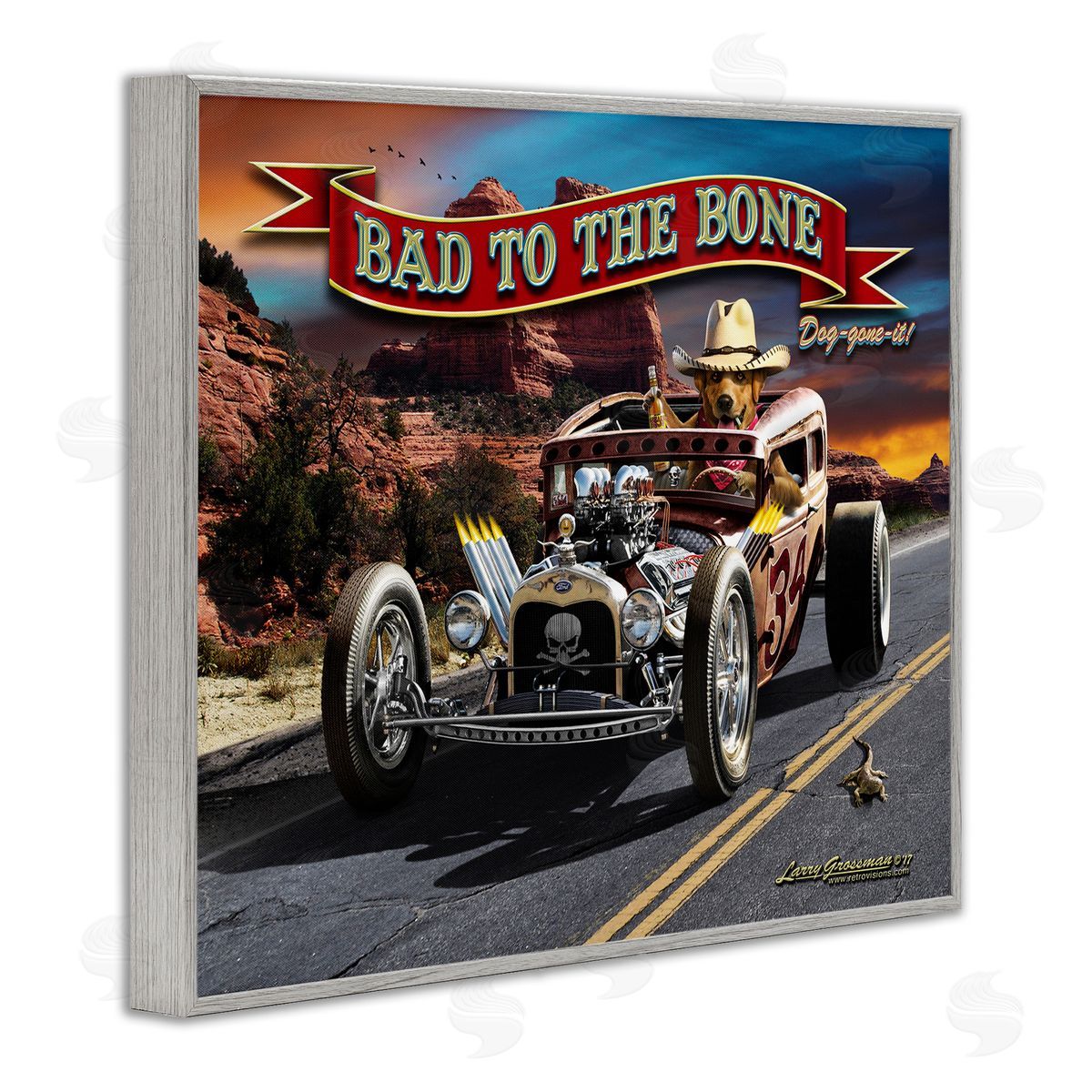 Larry Grossman Bad to the Bone Dog Gray Framed Giclee Wall Artside_