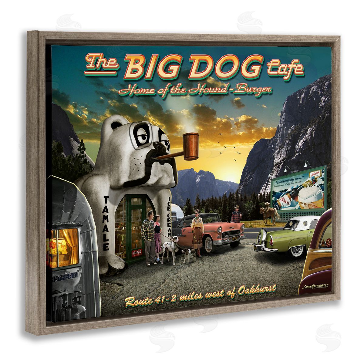 Larry Grossman Big Dog Cafe Scenery Brown Floater Frame Canvas Artside_