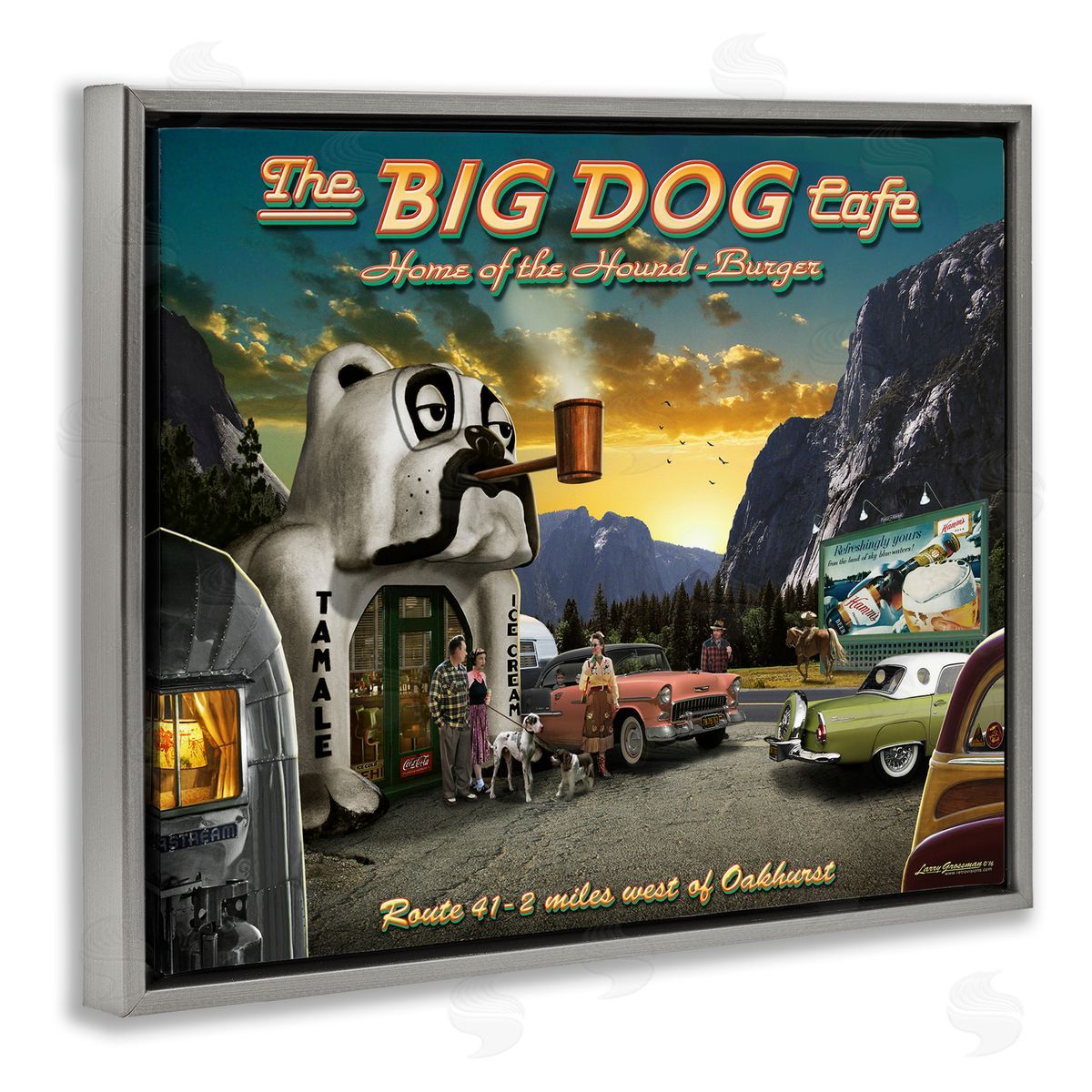 Larry Grossman Big Dog Cafe Scenery Gray Floater Frame Canvas Artside_