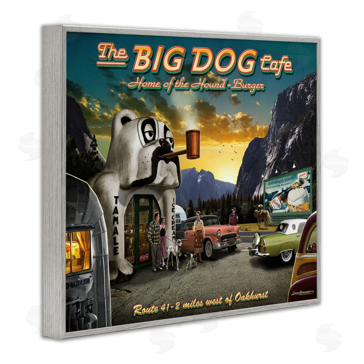 Larry Grossman Big Dog Cafe Scenery Gray Framed Giclee Wall Artside_