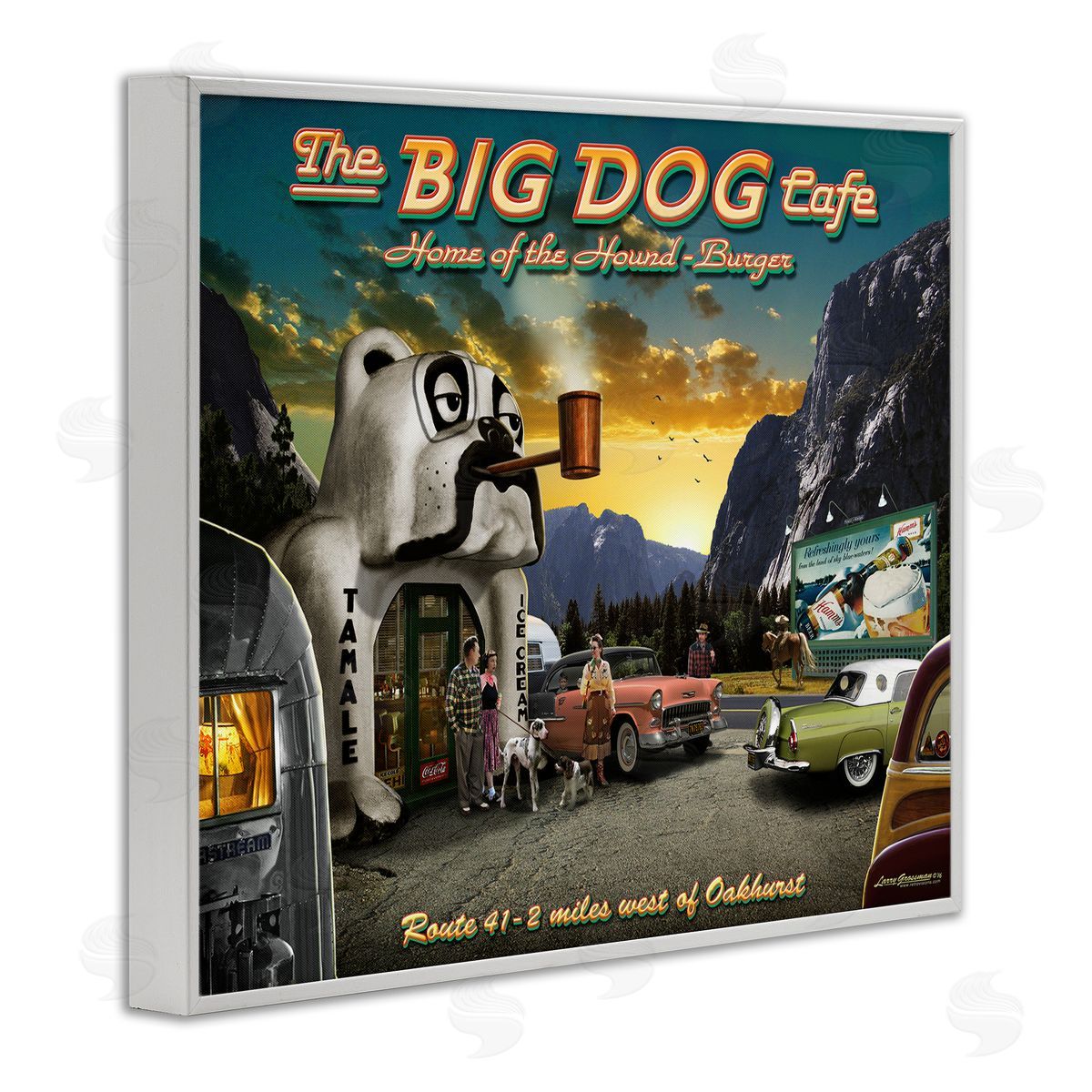 Larry Grossman Big Dog Cafe Scenery White Framed Giclee Wall Artside_