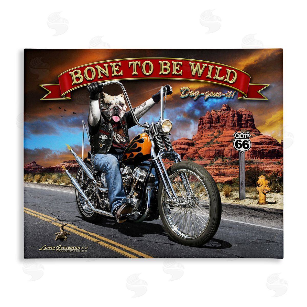 Larry Grossman Bone Wild Motorcycle Dog Canvas Wall Art