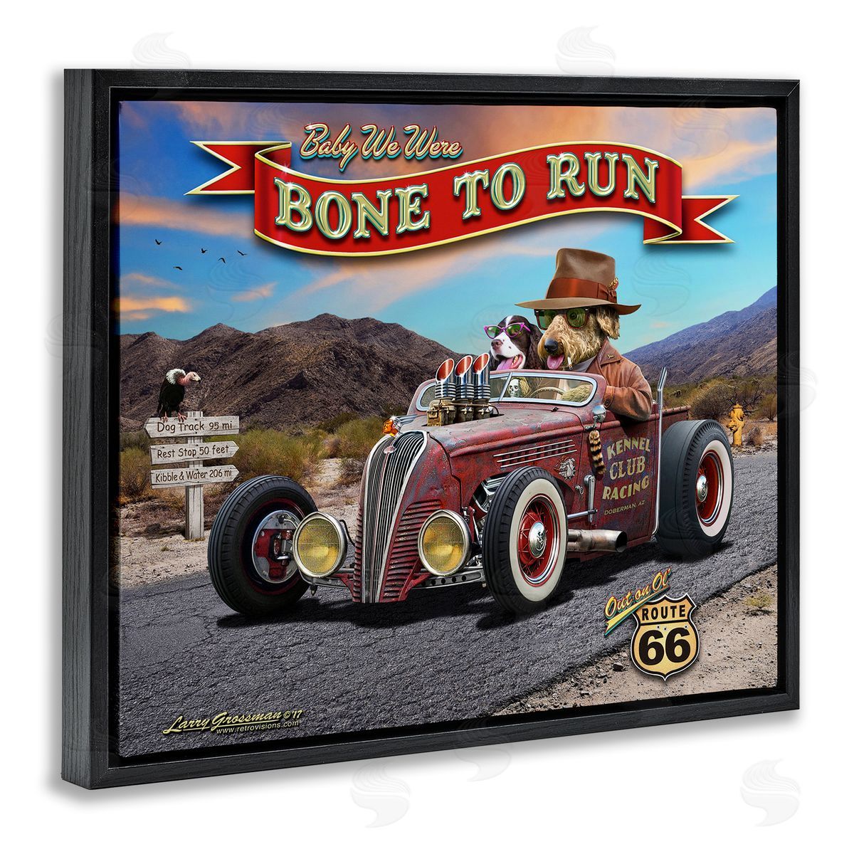 Larry Grossman Bone to Run Dogs Black Floater Frame Canvas Artside_
