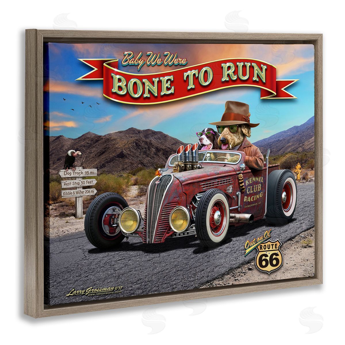 Larry Grossman Bone to Run Dogs Brown Floater Frame Canvas Artside_
