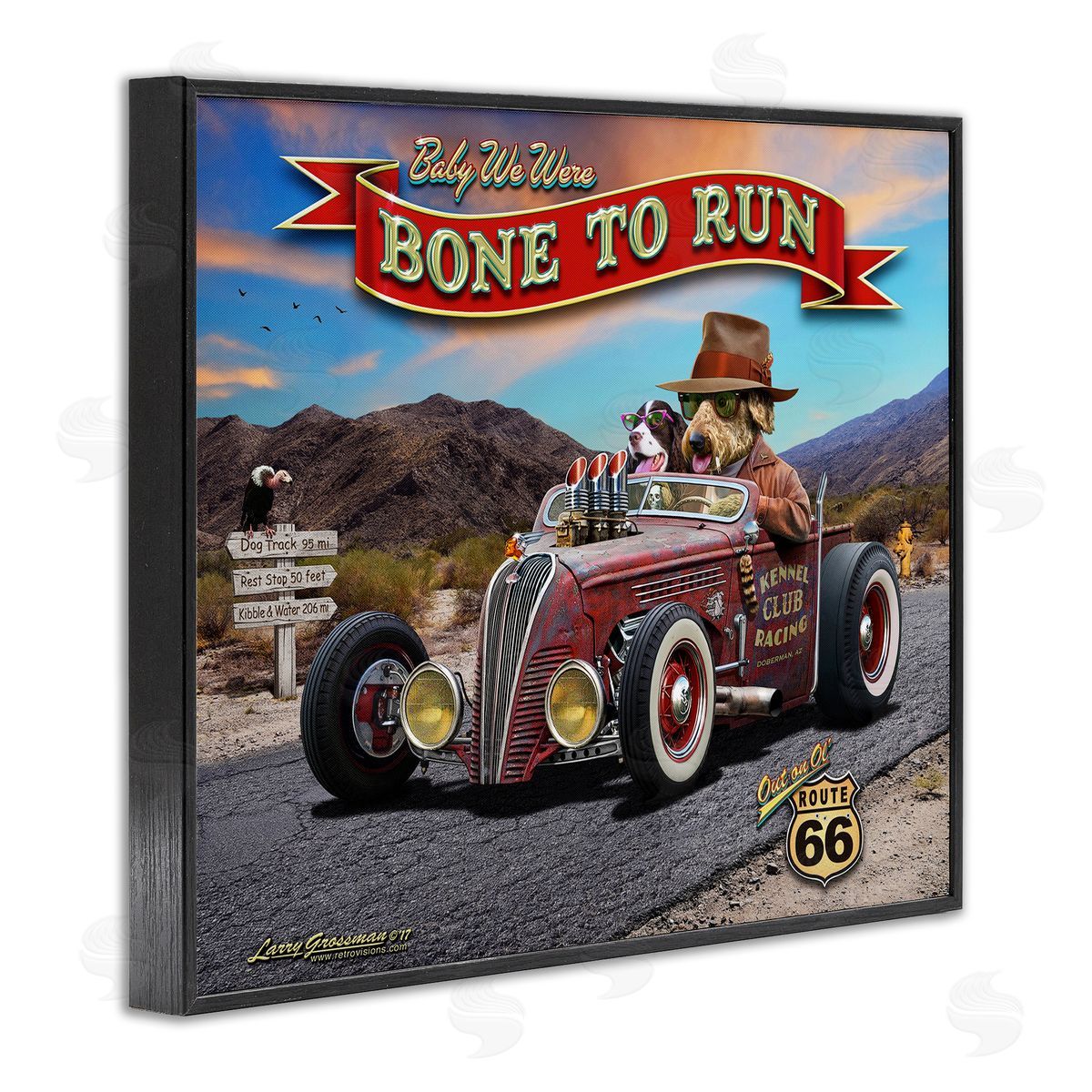 Larry Grossman Bone to Run Dogs Black Framed Giclee Wall Artside_