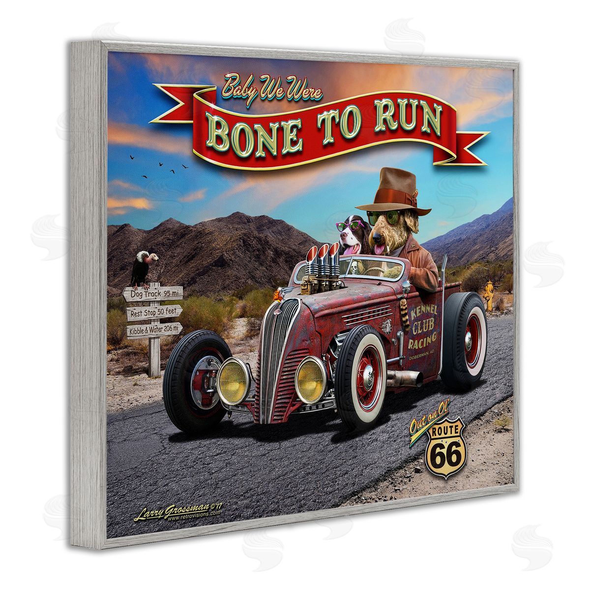Larry Grossman Bone to Run Dogs Gray Framed Giclee Wall Artside_