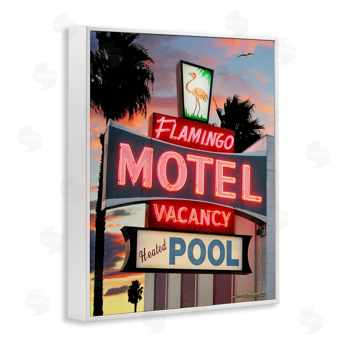 Larry Grossman Tropical Flamingo Motel White Framed Giclee Wall Artside_