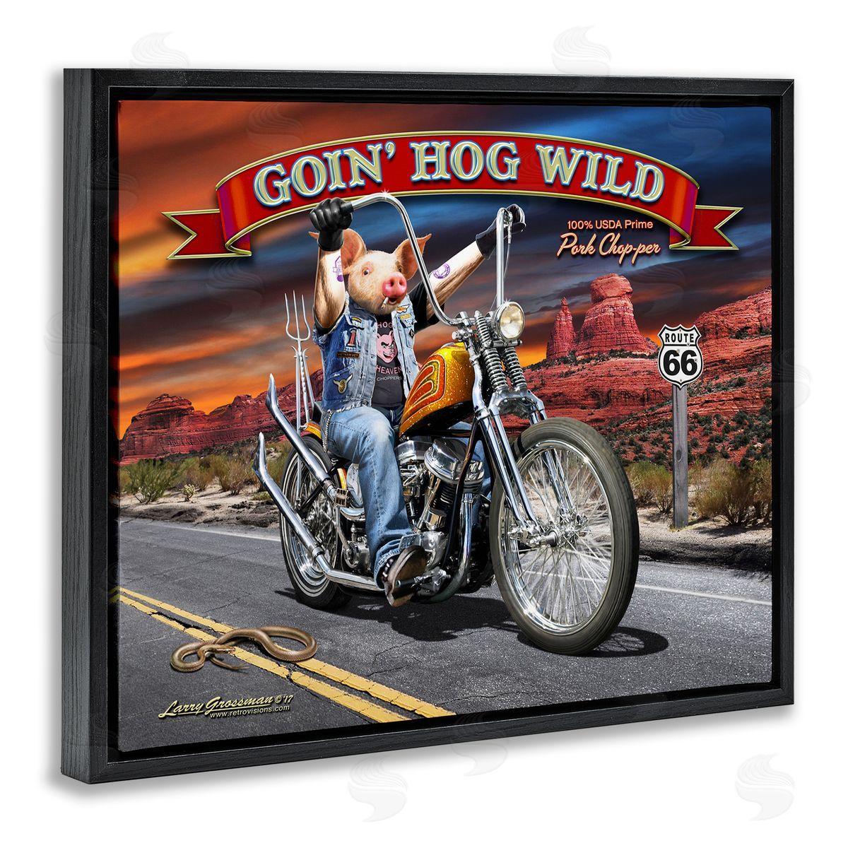 Larry Grossman Hog Wild Chopper Bike Black Floater Frame Canvas Artside_