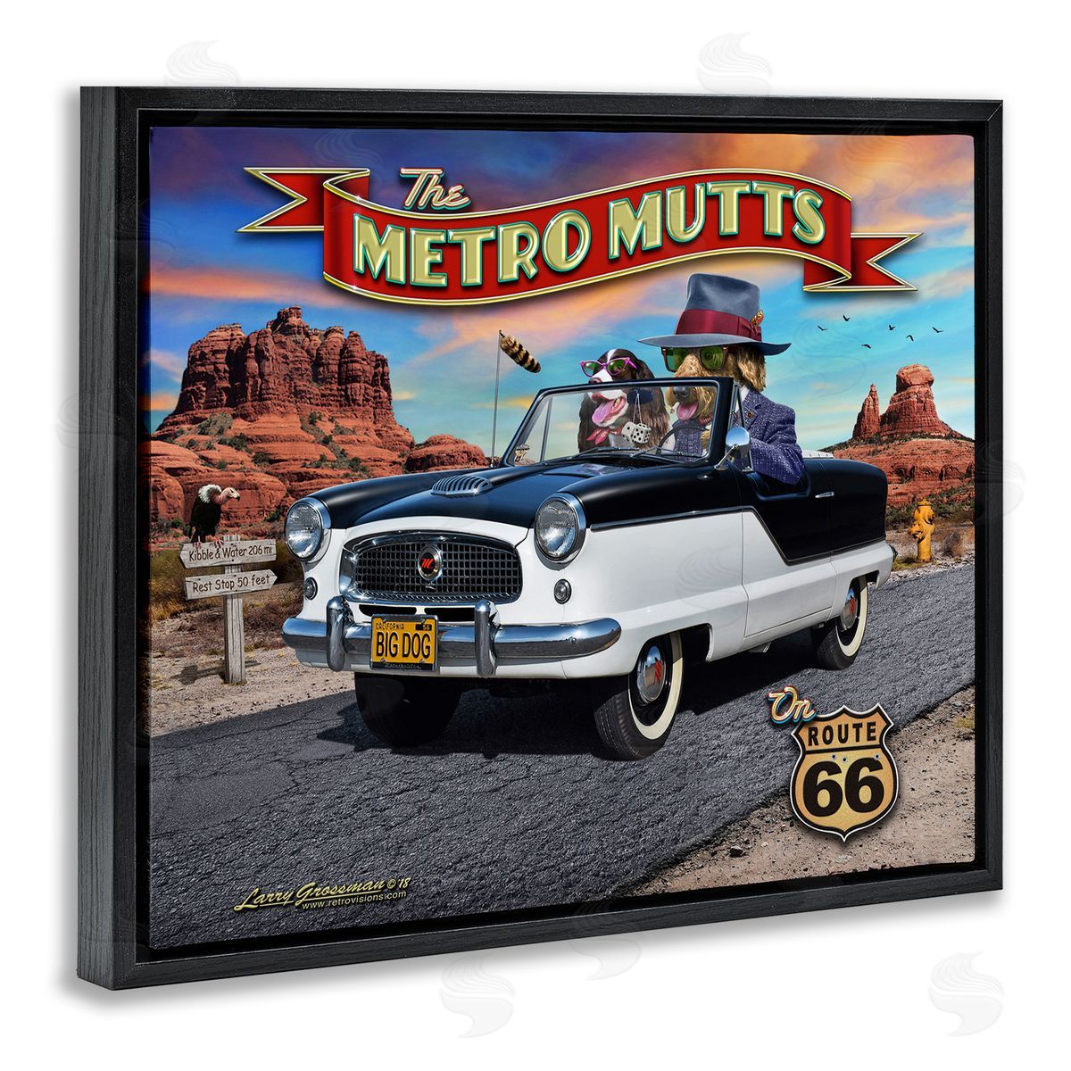 Larry Grossman Metro Mutts Vintage Car Black Floater Frame Canvas Artside_