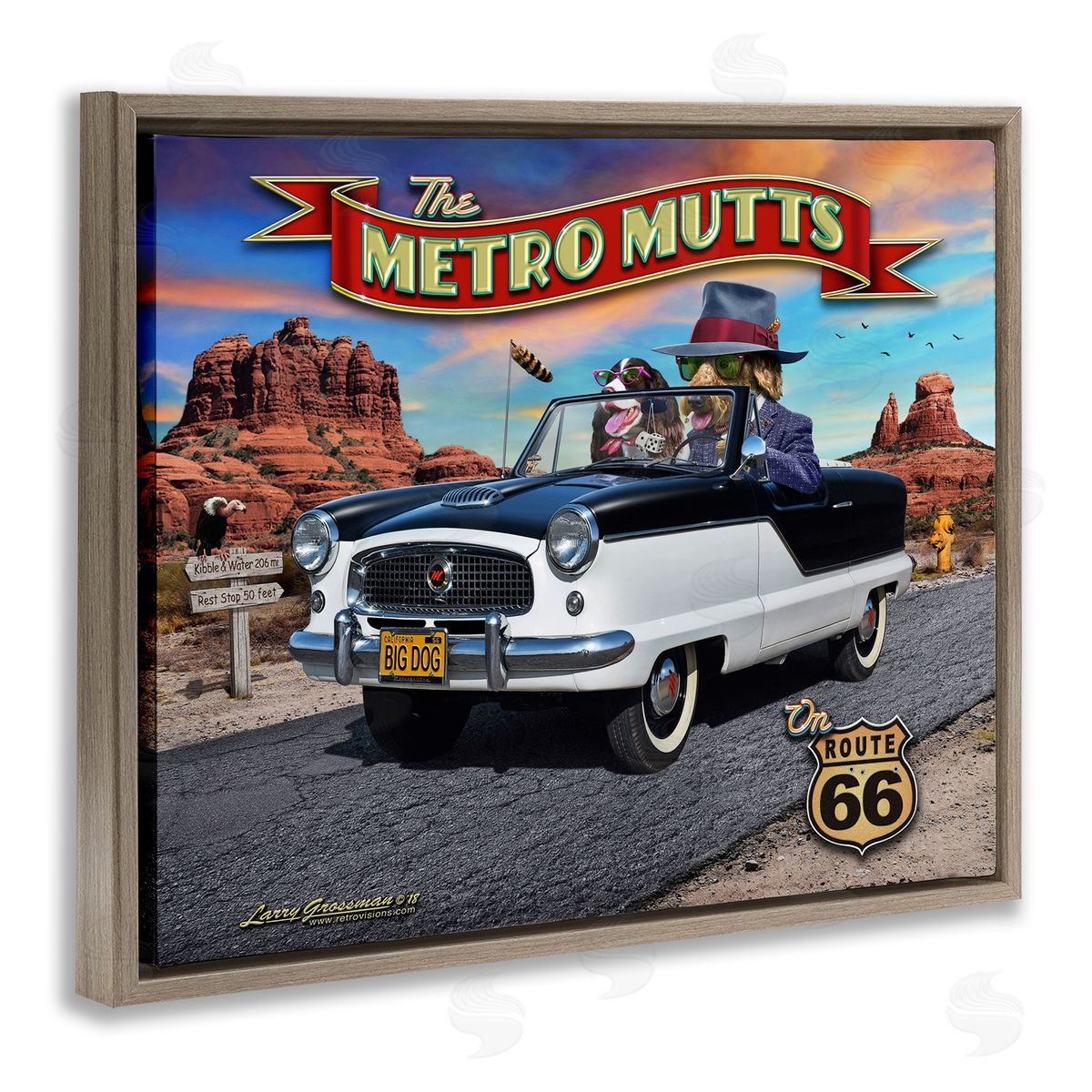 Larry Grossman Metro Mutts Vintage Car Brown Floater Frame Canvas Artside_