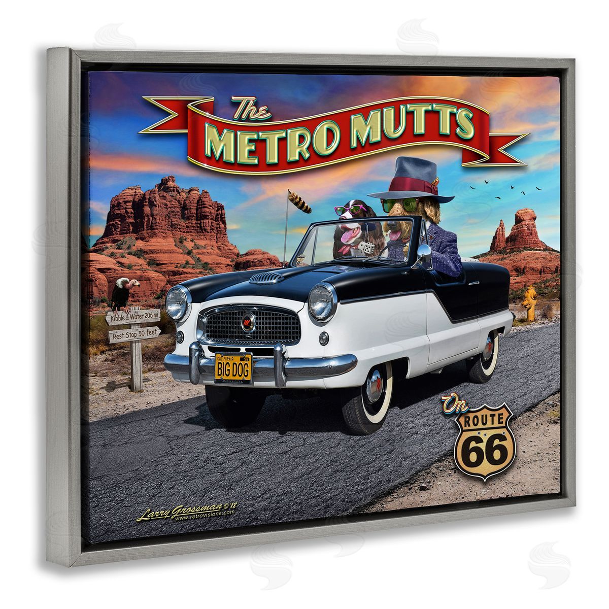 Larry Grossman Metro Mutts Vintage Car Gray Floater Frame Canvas Artside_