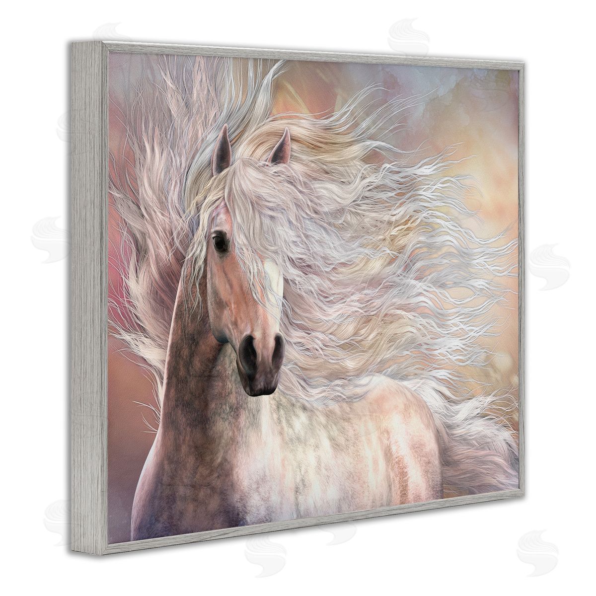 Laurie Prindle Cielo Windblown Stallion Portrait Gray Framed Giclee Wall Artside_
