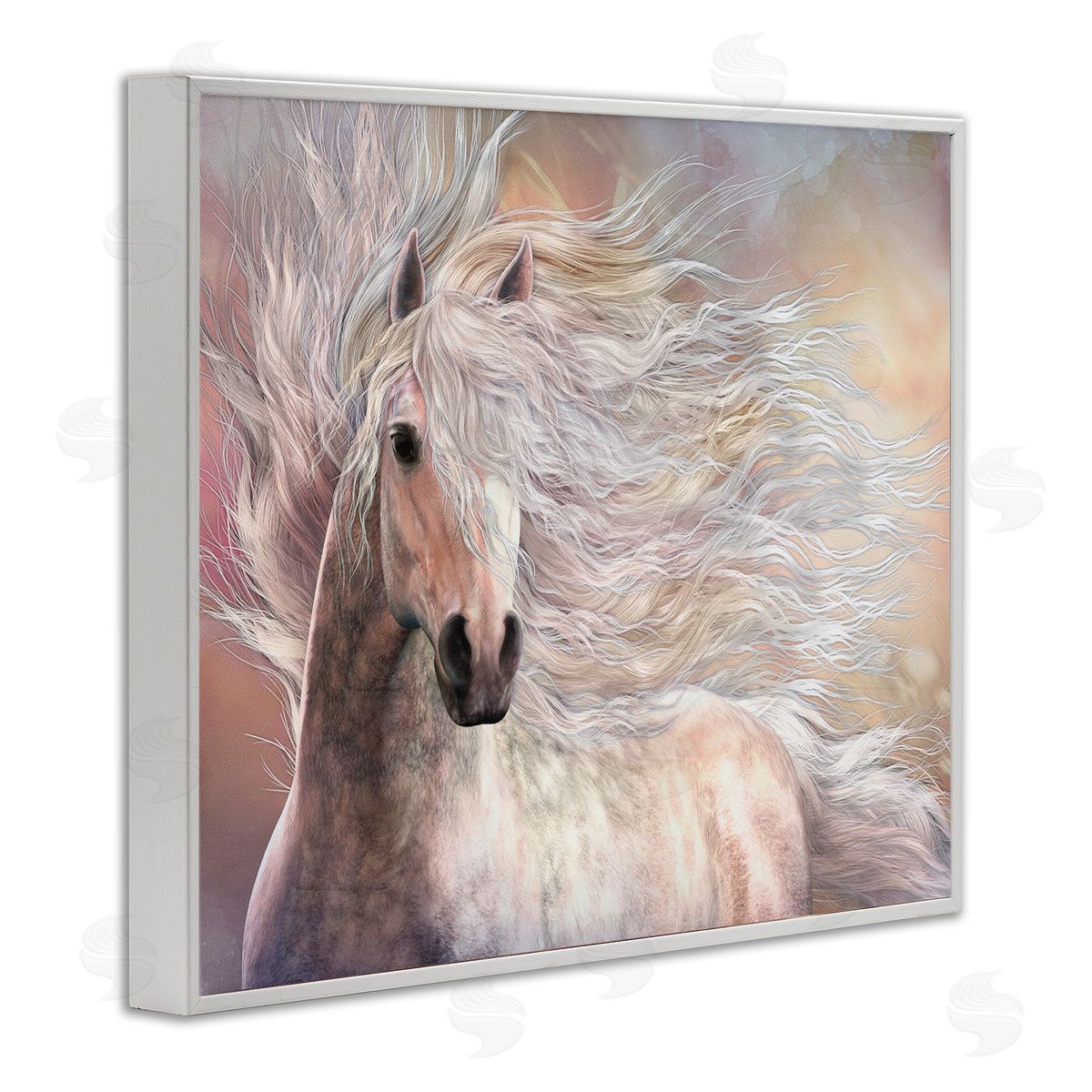 Laurie Prindle Cielo Windblown Stallion Portrait White Framed Giclee Wall Artside_