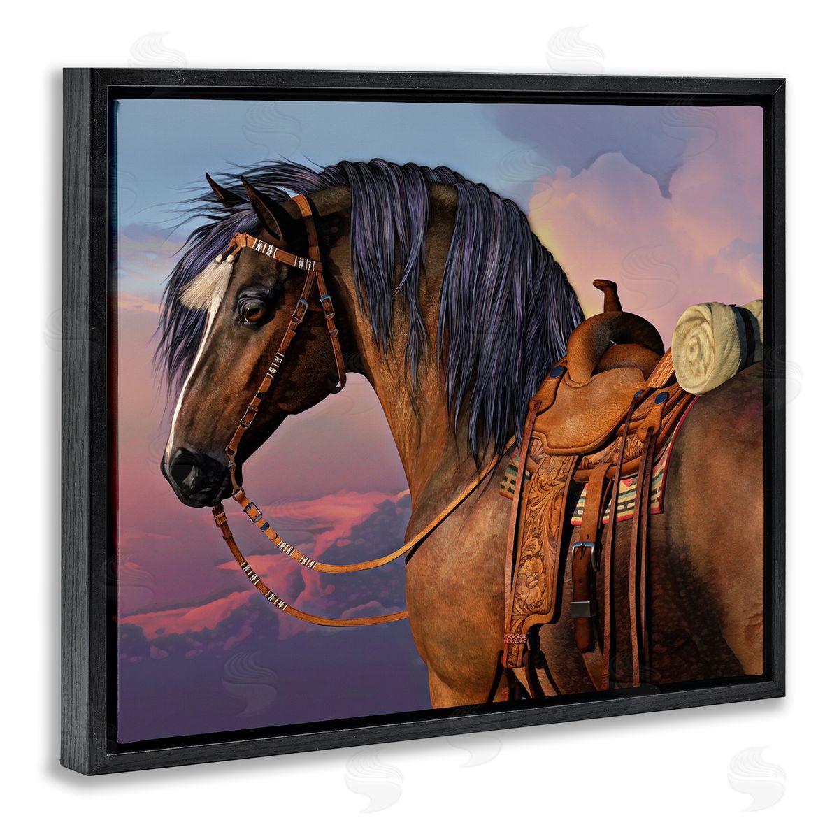 Laurie Prindle Cowboy's Pride Horse & Saddle Black Floater Frame Canvas Artside_