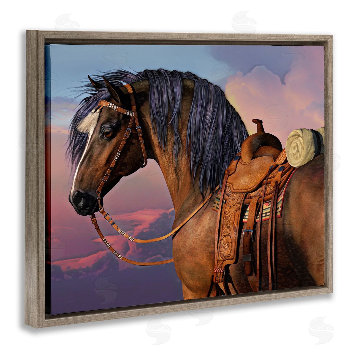 Laurie Prindle Cowboy's Pride Horse & Saddle Brown Floater Frame Canvas Artside_