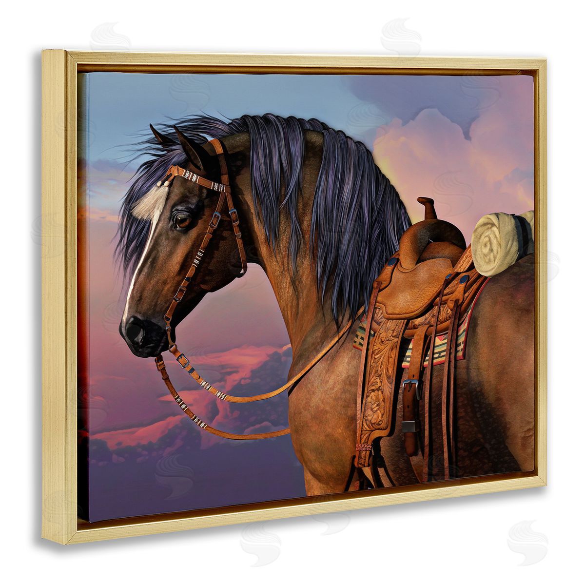 Laurie Prindle Cowboy's Pride Horse & Saddle Gold Floater Frame Canvas Artside_