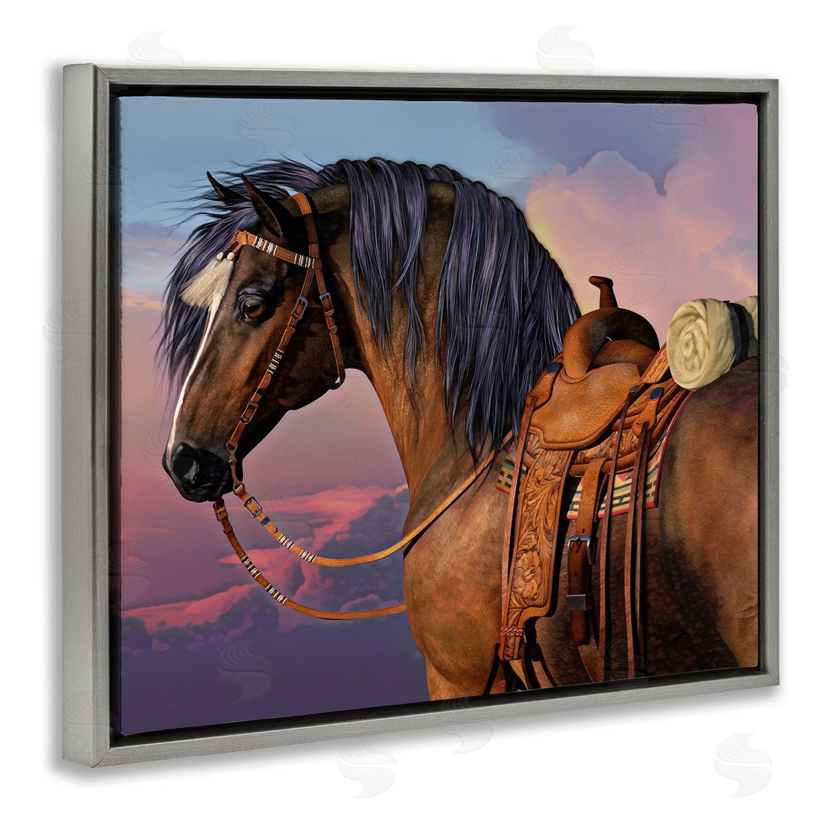 Laurie Prindle Cowboy's Pride Horse & Saddle Gray Floater Frame Canvas Artside_