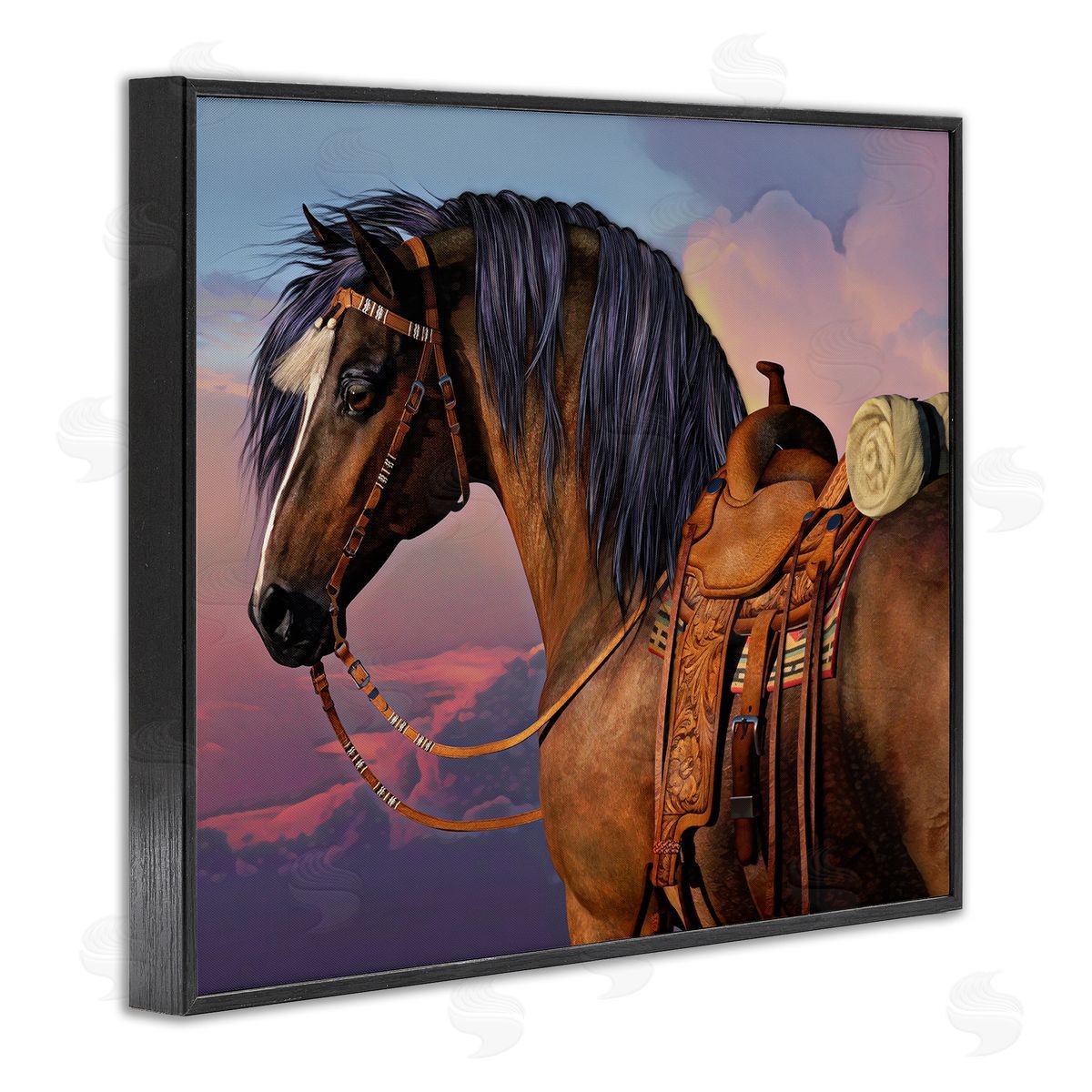 Laurie Prindle Cowboy's Pride Horse & Saddle Black Framed Giclee Wall Artside_